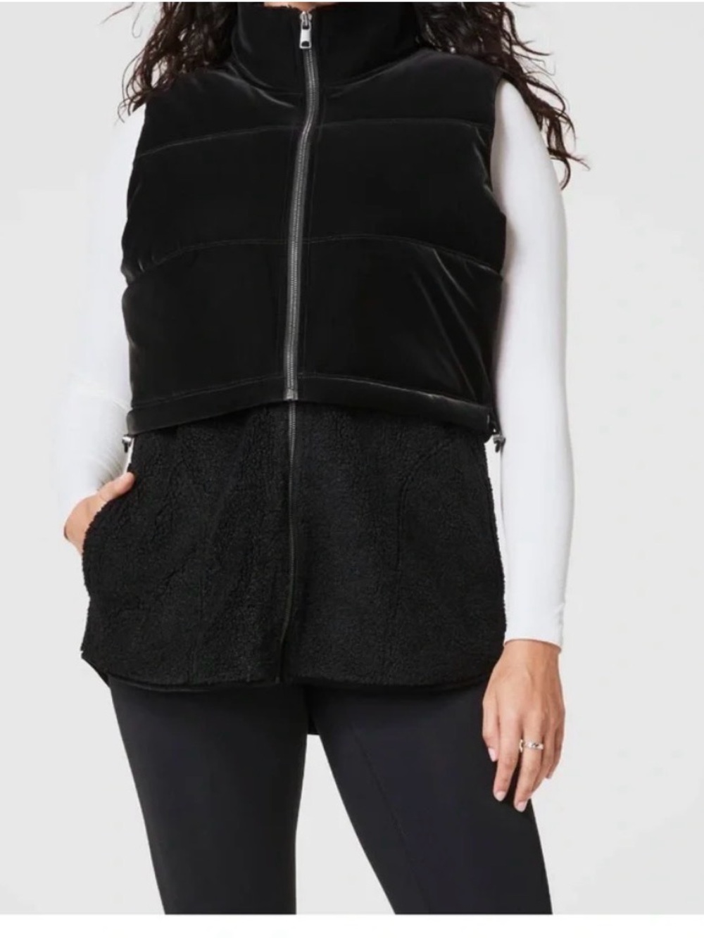 SPANX Very Black Velour & Luxe Fleece Vest - Black 2 in 1